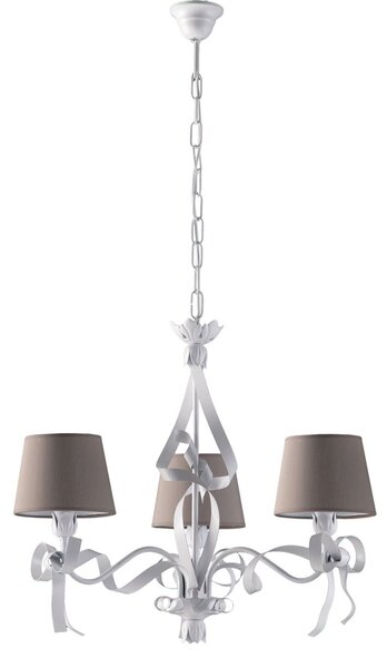 Lampadario Shabby Chic Lucy Bianco 3 Luci Paralumi Tortora BeLight