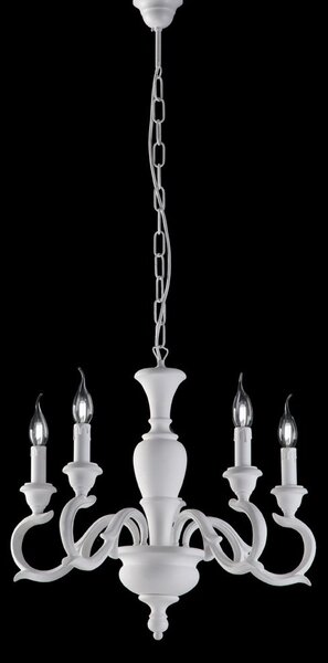Lampadario Shabby Chic Fiorenza Legno Bianco 5 Luci E14