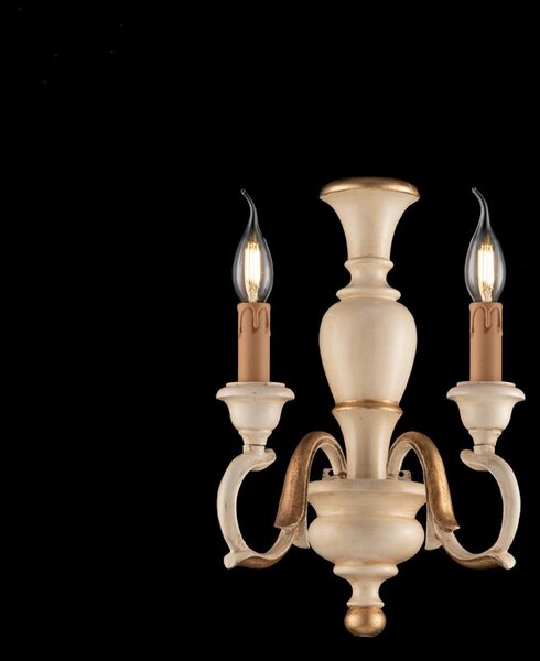Applique Shabby Chic Fiorenza Legno Avorio Oro 2 Luci E14
