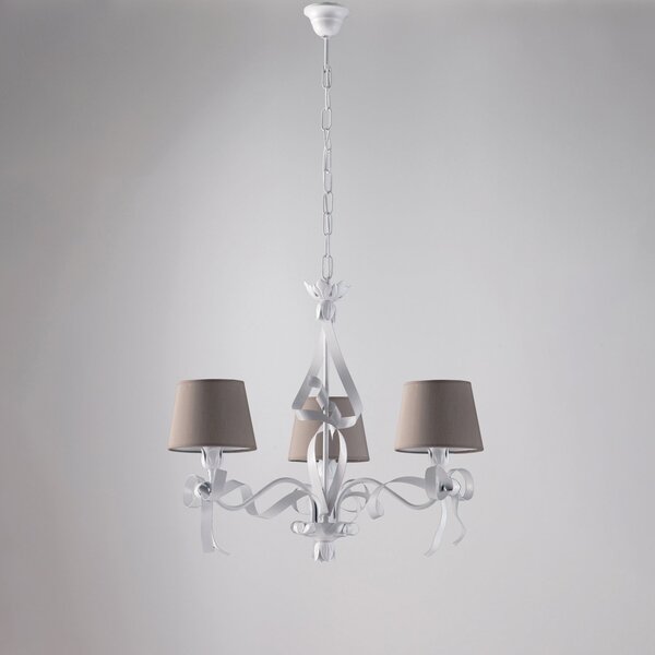 Lampadario Shabby Chic Lucy Bianco 3 Luci Paralumi Tortora BeLight