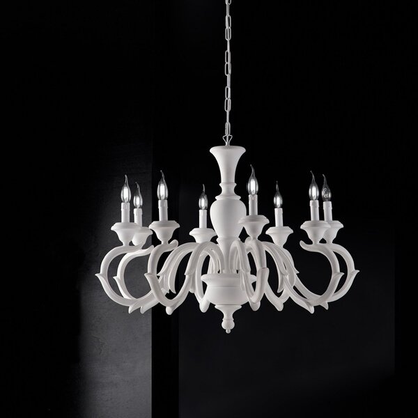 Lampadario Shabby Chic Fiorenza Legno Bianco 8 Luci E14