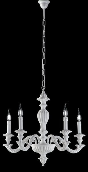 Lampadario Shabby Chic Leonardo Legno Bianco 5 Luci E14