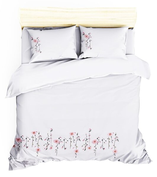 Biancheria da letto in cotone sateen bianco con lenzuolo per letto matrimoniale Bianco, 200 x 220 cm Perla - Mijolnir