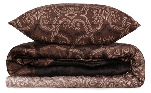 Biancheria da letto matrimoniale in cotone sateen marrone 200x200 cm Pandora - Mijolnir