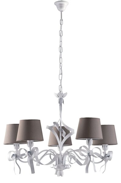 Lampadario Shabby Chic Lucy Bianco 5 Luci Paralumi Tortora BeLight