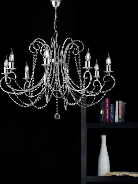 Lampadario Shabby Chic Magda Metallo E Cristallo Cromo E Cristallo 8 Luci E14