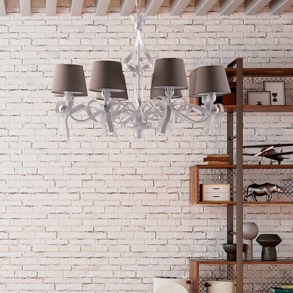 Lampadario Shabby Chic Lucy Bianco Tortora 8 Luci BeLight