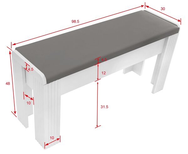 Panca Moderna con Cuscino in finta pelle per Cambio Scarpe, Design Elegante per Soggiorno e Ingresso, Grigio+Bianco|Aosom