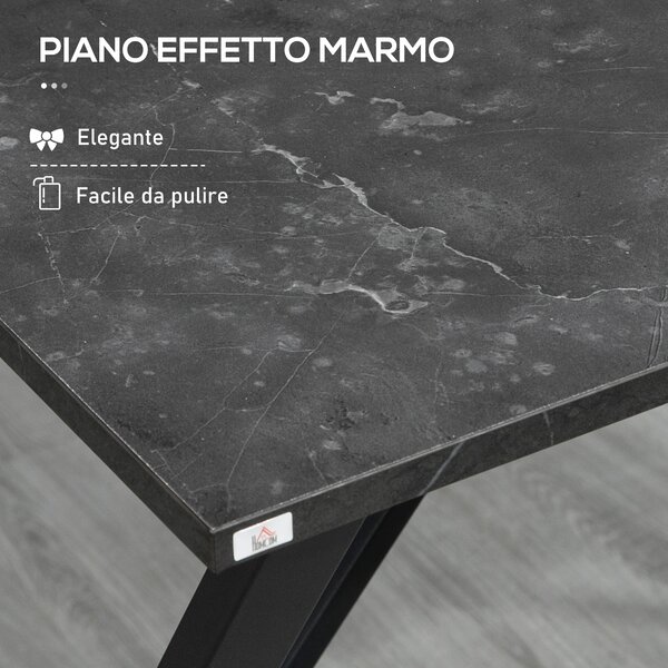 HOMCOM Bancone Bar e Tavolo Alto Stile Moderno Industriale Effetto Marmo Tavolo in Legno e Acciaio 120x60x102 cm Nero|Aosom
