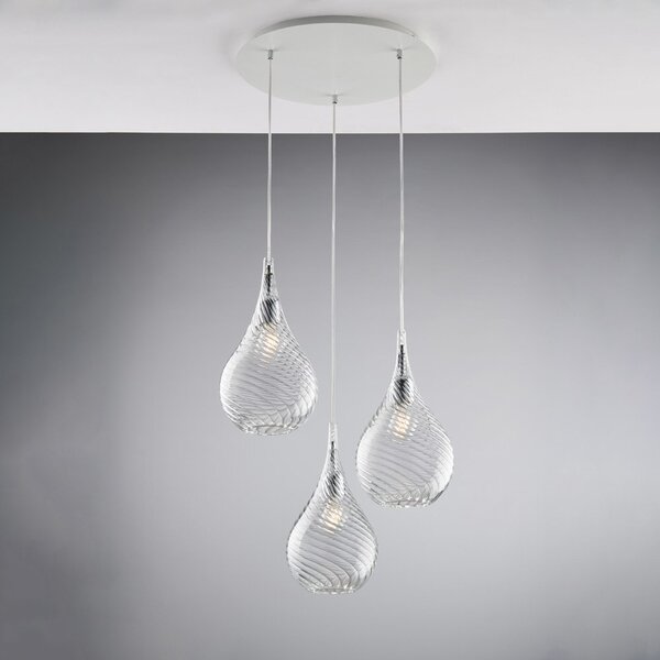 Lampadario Moderno Pluvia Metallo Trasparente 3 Luci E27