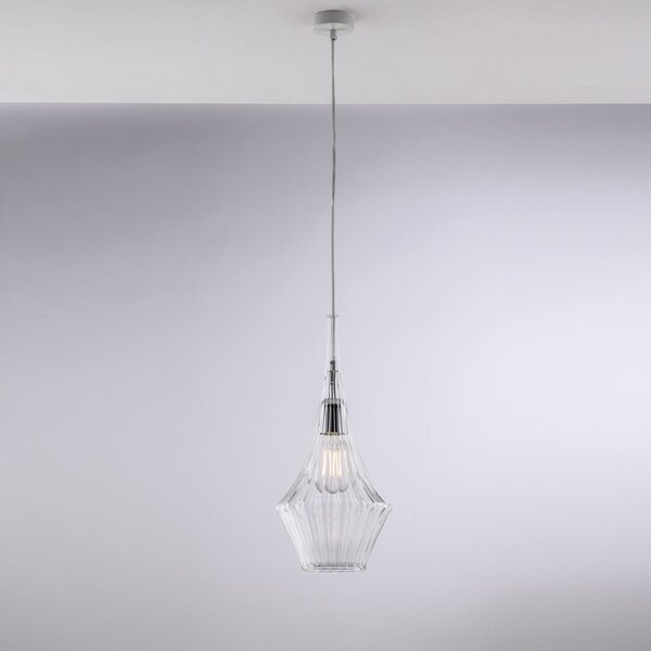 Lampadario Moderno Zeus Metallo Bianco Vetro Trasparente 1 Luce E27