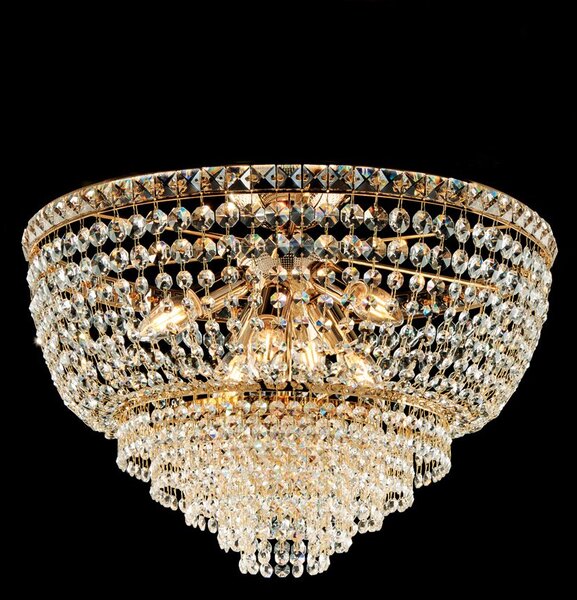 Plafoniera Classica Wagner Metallo Oro E Cristallo 6 Luci E14