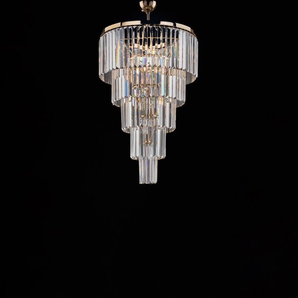 Lampada A Soffitto Moderna Schuber Metallo Oro E Cristallo 7 Luci E14
