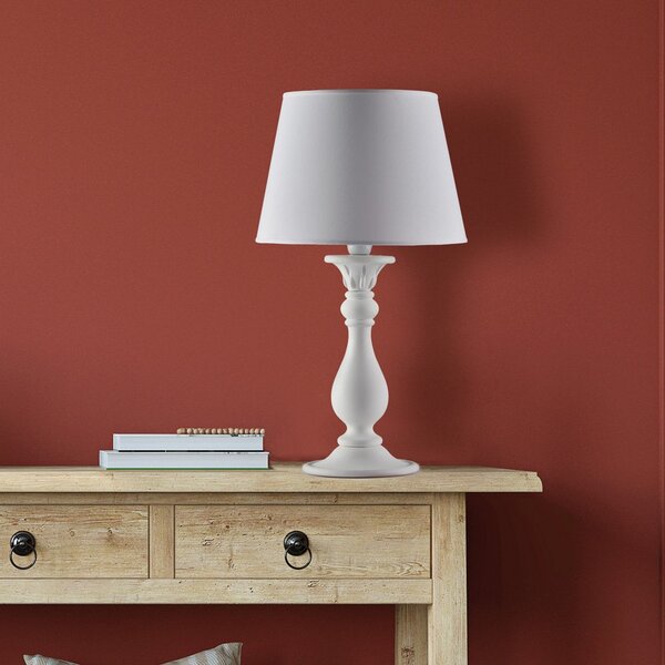 Lampada Da Tavolo Shabby Chic Lucca Legno Bianco 1 Luce E27