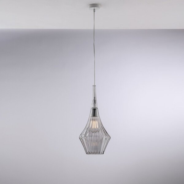 Lampadario Moderno Zeus Metallo Bianco Vetro Grigio Fumè 1 Luce E27