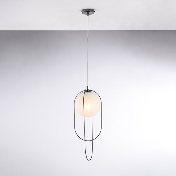 Lampadario Contemporaneo Erik Metallo Cromo Nero 1 Luce E27