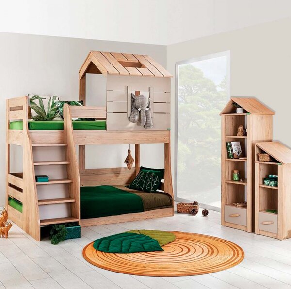 Letto a castello Montessori casetta grigio Iris 90/100x200cm, Escalera - Sinistro