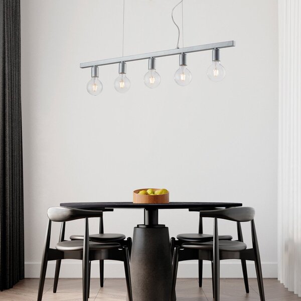 Lampadario Contemporaneo Fabian Metallo Argento 5 Luci E27
