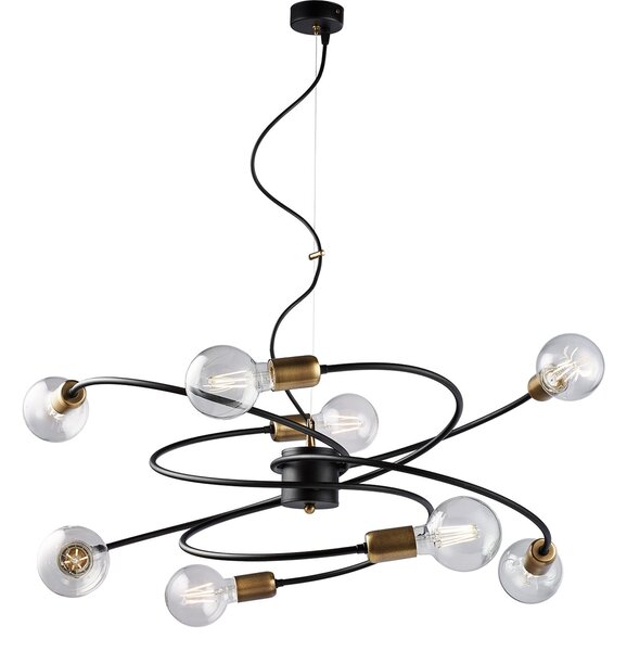 Sospensione Industrial 8 Luci Vortex Ferro Nero E Ottone Brunito
