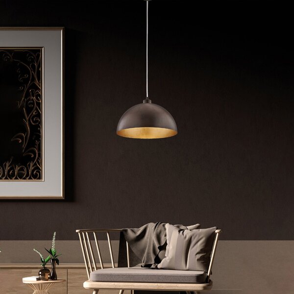 Sospensione Industrial 1 Luce Marcus In Ferro Laccato Ruggine E Oro Diam 35