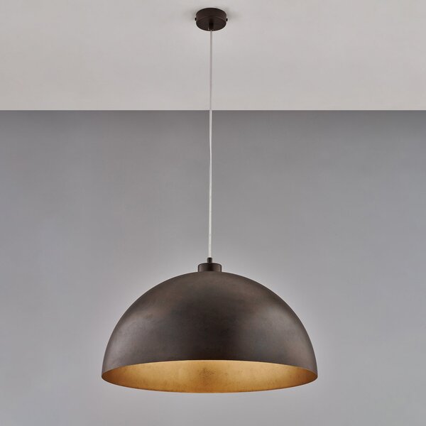 Sospensione Industrial 1 Luce Marcus In Ferro Laccato Ruggine E Oro Diam 50