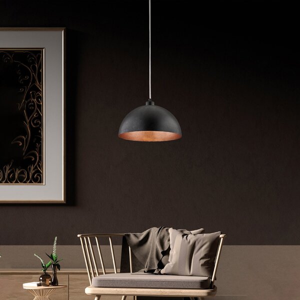 Sospensione Industrial 1 Luce Marcus In Ferro Laccato Nero E Rame Diam 35