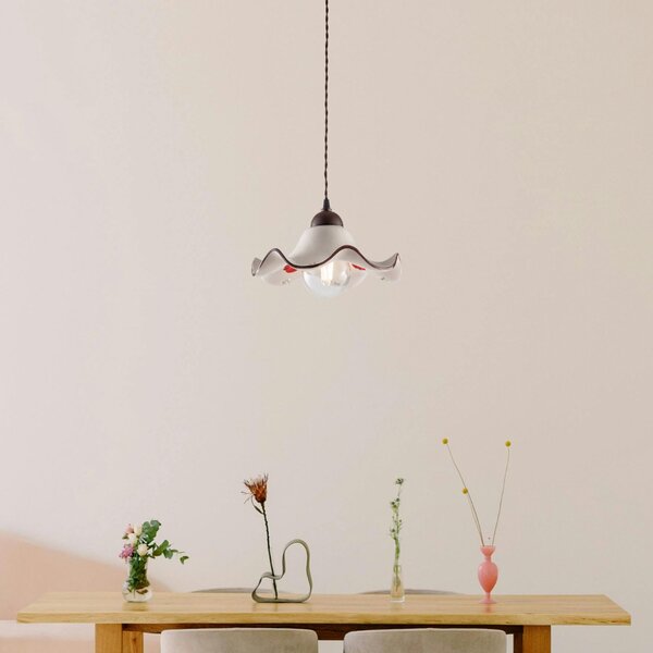 Sospensione 1 Luce Anemone In Ferro Laccato Ruggine E Ceramica Decorata