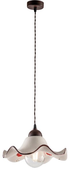 Sospensione 1 Luce Anemone In Ferro Laccato Ruggine E Ceramica Decorata