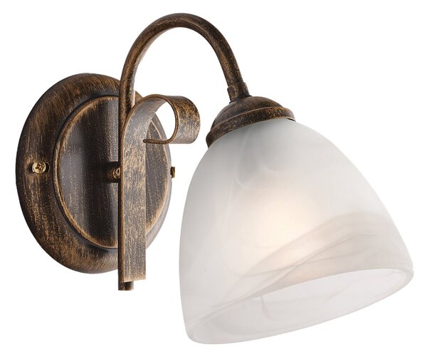 Applique Forgiato 1 Luce Ferro Marrone E Oro Vetro Bianco