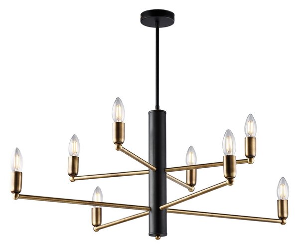 Lampadario 8 Luci Isak In Ferro Laccato Nero E Ottone Spazzolato