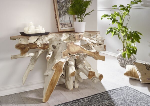 Tavolino da consolle in legno di Teak 120x40x80 bianco laccato UNIKA #165