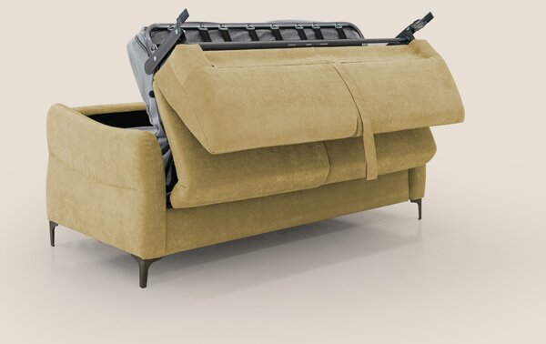 Dalia divano letto con materasso H18 cm e piedi alti in raffinato tess