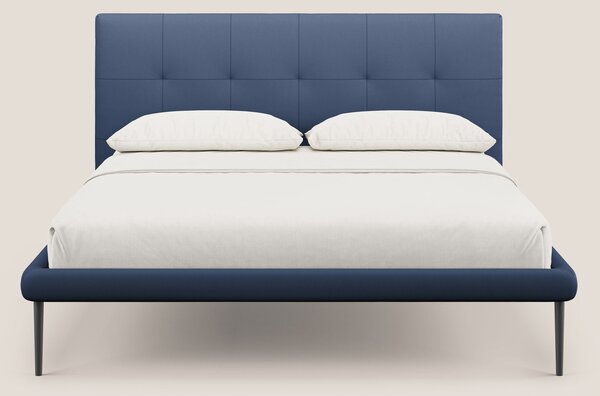 Midori letto imbottito trapuntato in ecopelle con piedini alti T04 blu