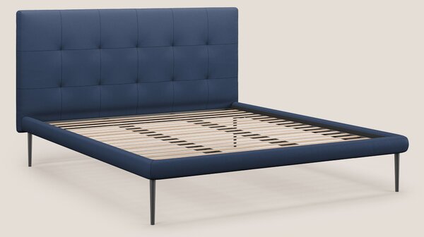 Midori letto imbottito trapuntato in ecopelle con piedini alti T04 blu