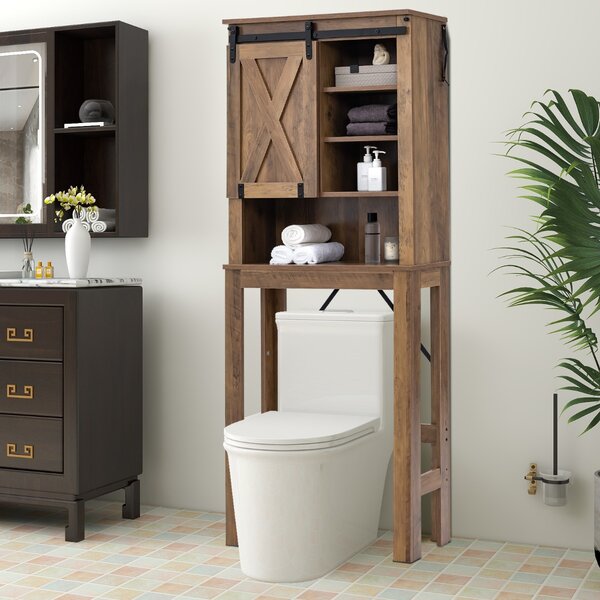 Costway Armadietto di stoccaggio sopra la toilette, Scaffale indipendente per la toilette con ripiani regolabili Marrone