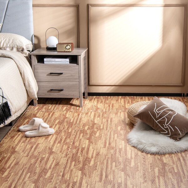 Costway Tappeto puzzle effetto legno in schiuma EVA 61x61cm, Tappetini a incastro con bordi perimetrali copertura 4,5 M²