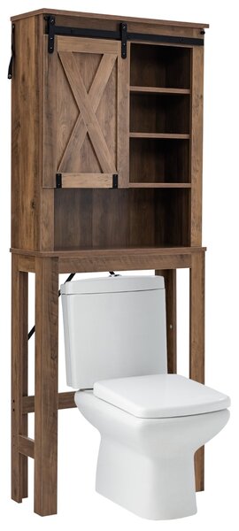 Costway Armadietto di stoccaggio sopra la toilette, Scaffale indipendente per la toilette con ripiani regolabili Marrone