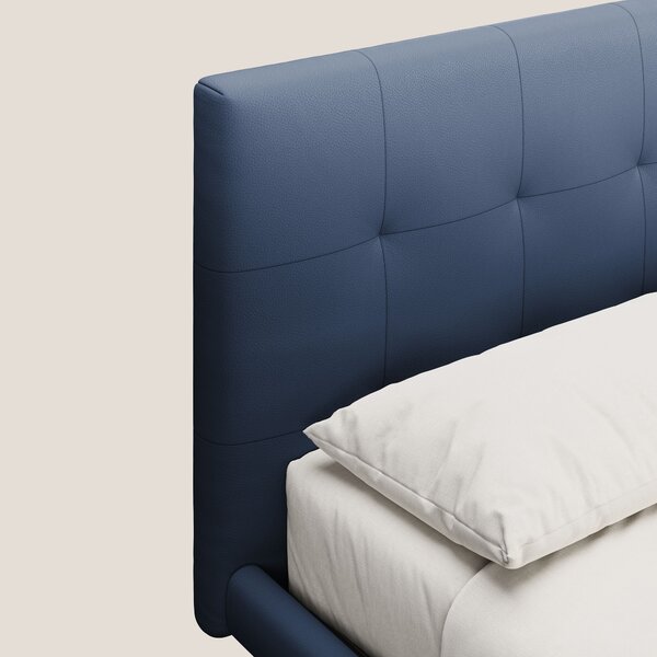 Midori letto imbottito trapuntato in ecopelle con piedini alti T04 blu