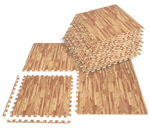 Costway Tappeto puzzle effetto legno in schiuma EVA 61x61cm, Tappetini a incastro con bordi perimetrali copertura 4,5 M²