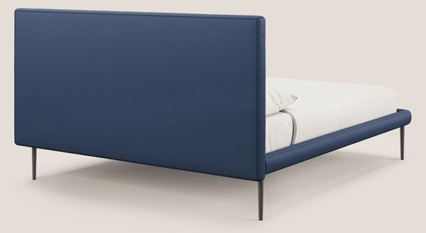 Midori letto imbottito trapuntato in ecopelle con piedini alti T04 blu