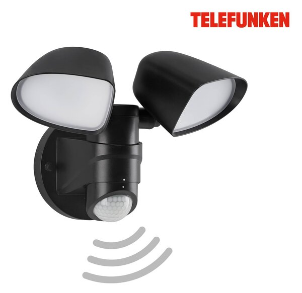 Telefunken Faretto da parete per esterni con sensore LED Bilbao a 2 luci nero