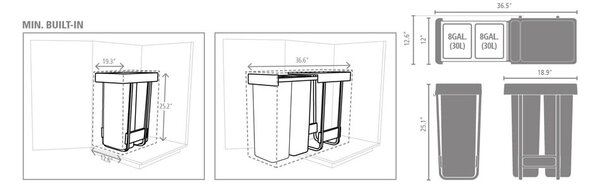 Bidone in plastica da incasso per raccolta differenziata in grigio scuro menta 60 l Sort&Go - Brabantia