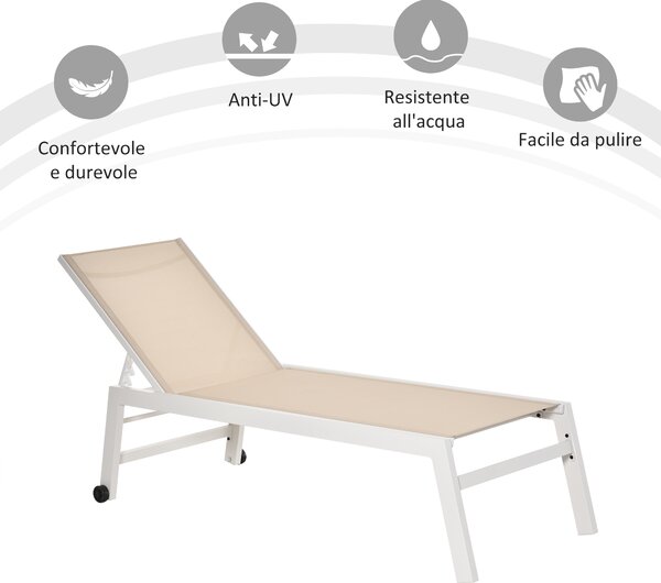 Outsunny Lettino Prendisole con Schienale Reclinabile, in Alluminio e Textilene, 169x65x102 cm, Grigio e Nero