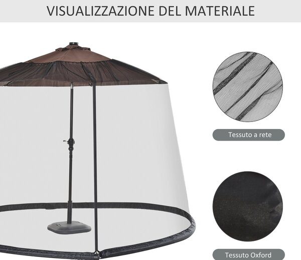 Outsunny Zanzariera per Ombrellone 3x3 m Regolabile a Rete Fitta con Apertura a Cerniera, Nero|Aosom