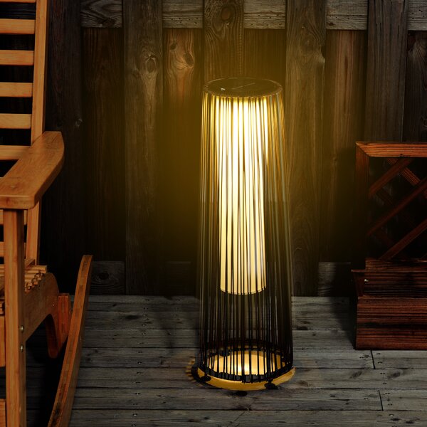Outsunny Lanterna Solare da Giardino con Luce LED in Rattan e Metallo , Ø21.5x61cm, Marrone|Aosom