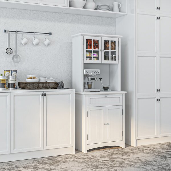 HOMCOM Mobile Cucina Dispensa per Cucina e Sala da Pranzo con 2 Armadietti, Ripiani Regolabili e Piano d'Appoggio, in MDF, 68.6x40x164 cm, Bianco