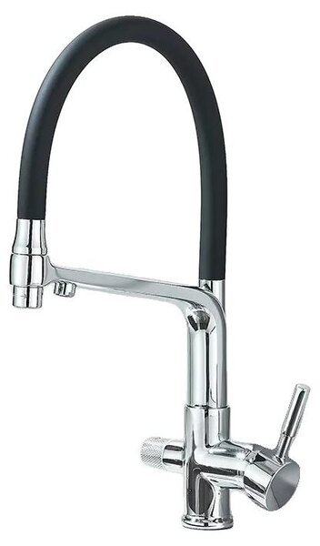 Rubinetto da cucina con filtro, design a doppio uscita, collo di cigno rotante a 360°, finitura cromata