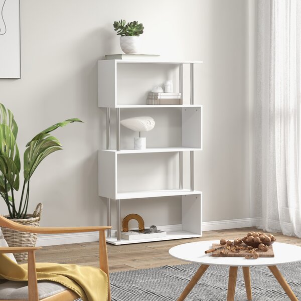 HOMCOM Libreria di Design mobili per soggiorno per soggiorno Moderna, Scaffale a Ripiani in stile moderno Bianco