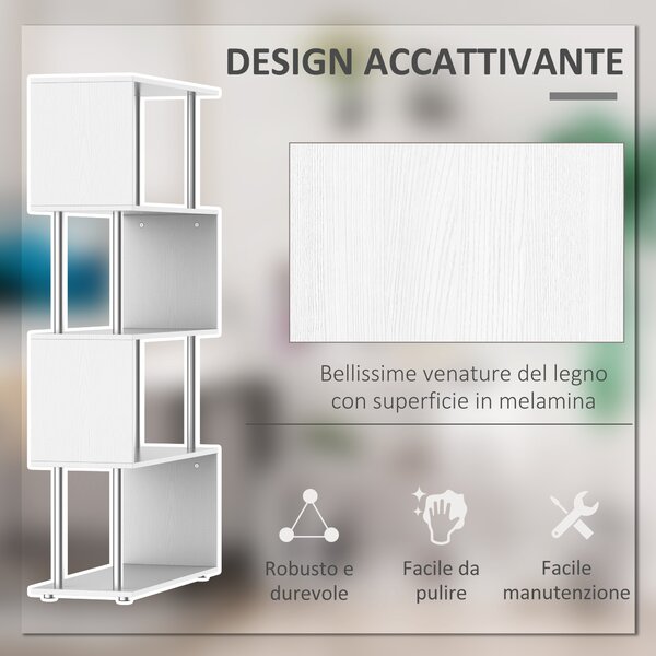 HOMCOM Libreria di Design mobili per soggiorno per soggiorno Moderna, Scaffale a Ripiani in stile moderno Bianco