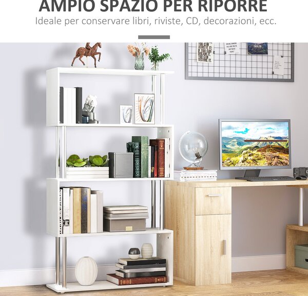 HOMCOM Libreria di Design mobili per soggiorno per soggiorno Moderna, Scaffale a Ripiani in stile moderno Bianco